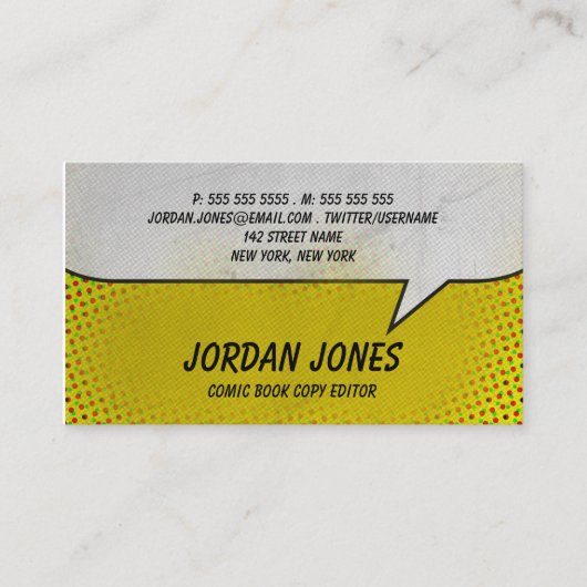 Vintages Comic-Buch-Gelb-Halbtonbild Visitenkarte (Vorderseite)