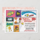 Vintages Comic-Buch-Streifen-Superheld-Party laden Einladung (Vorne/Hinten)