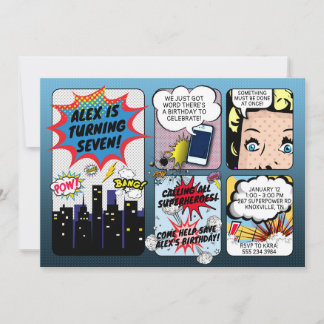 Vintages Comic Buch Superhero Geburtstagsfeier Ein Einladung