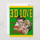 Vintages Comic Buchkunst - 3D-LIEBE Postkarte (Vorne/Hinten)