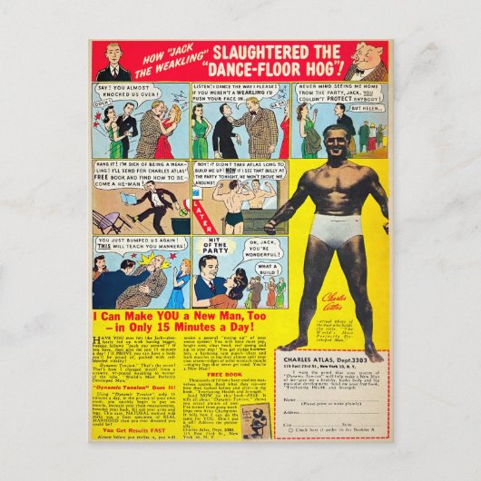 Vintages Comic Buchmuskelwerbung Postkarte (Vorderseite)