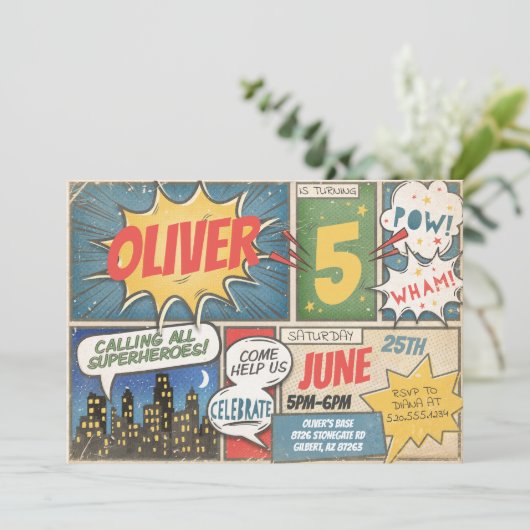 Vintages Comic Geburtstag Einladung (Stehend Vorderseite)