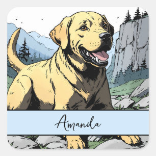 Vintages Comic Style Happy Yellow Labrador Quadratischer Aufkleber