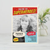 Vintages Comic Superheld Geburtstagsparty Einladun Einladung (Stehend Vorderseite)