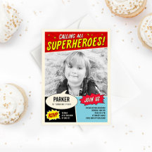 Vintages Comic Superheld Geburtstagsparty Einladun