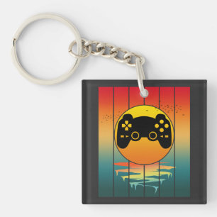 Vintages Computerspiel für Sunset Gamer Schlüsselanhänger