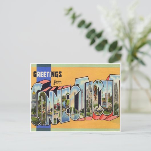 Vintages Connecticut Ankündigungspostkarte (Stehend Vorderseite)