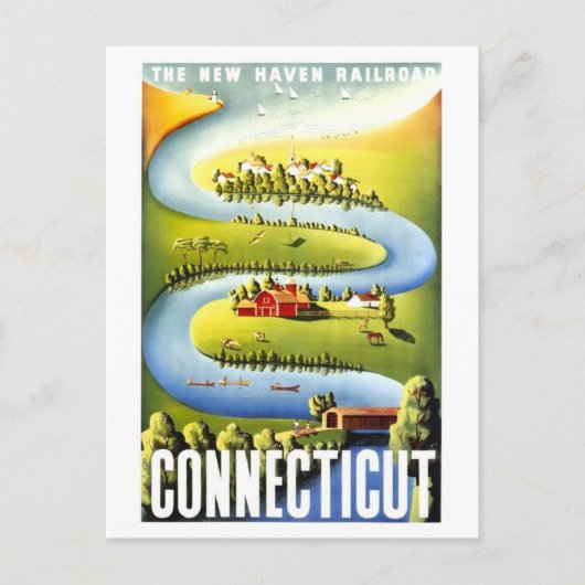 Vintages Connecticut Travel Poster Postkarte (Vorderseite)