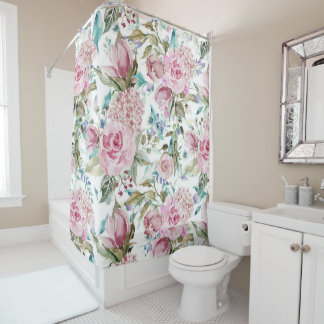 Vintages Country Chic Rosa Aquamarin Lavendel Duschvorhang