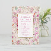 Vintages Country chic rosa blumengeschmücktes Brau Einladung (Stehend Vorderseite)