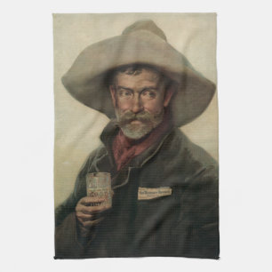 Vintages Cowboy-Bier-Anzeige Litho Bar-Tuch Küchentuch