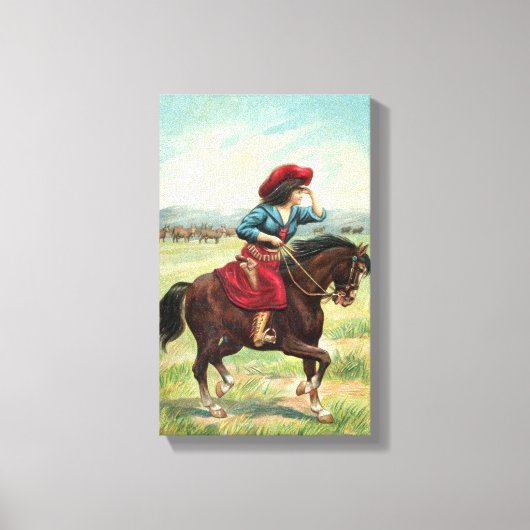 Vintages Cowgirl 9"x14.5" Canvas Print Leinwanddruck (Vorderseite)