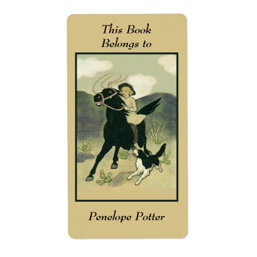 Vintages Cowgirl am Pferd mit Hund-Buchzeichen (Vorne)