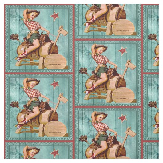 Vintages Cowgirl auf hölzernem Stoff (Muster)