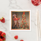 Vintages Cowgirl auf Sattel mit Weihnachtsbaum Serviette (Beispiel)