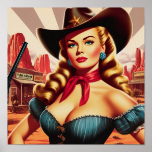 Vintages Cowgirl-Button Poster