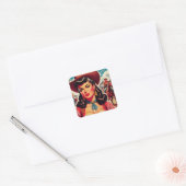 Vintages Cowgirl-Button Quadratischer Aufkleber (Umschlag)