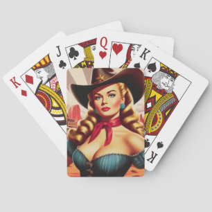 Vintages Cowgirl-Button Spielkarten
