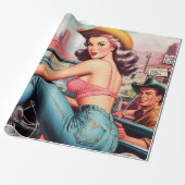 Vintages Cowgirl Button Up Geschenkpapier (Ungerollt)