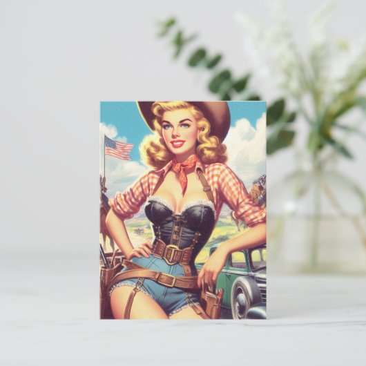 Vintages Cowgirl Button Up Postkarte (Stehend Vorderseite)