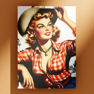 Vintages Cowgirl Button Up Postkarte