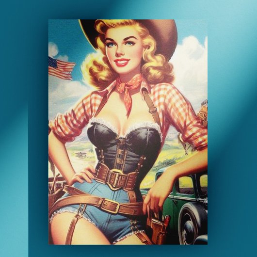 Vintages Cowgirl Button Up Postkarte