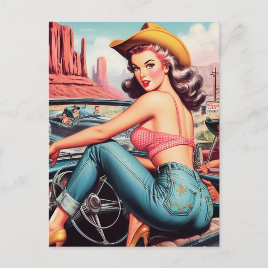 Vintages Cowgirl Button Up Postkarte (Vorderseite)