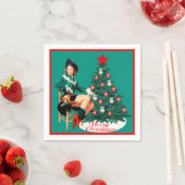 Vintages Cowgirl mit Christbaum Merry Christma Serviette (Beispiel)