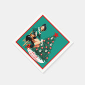 Vintages Cowgirl mit Christbaum Merry Christma Serviette (Ecke)