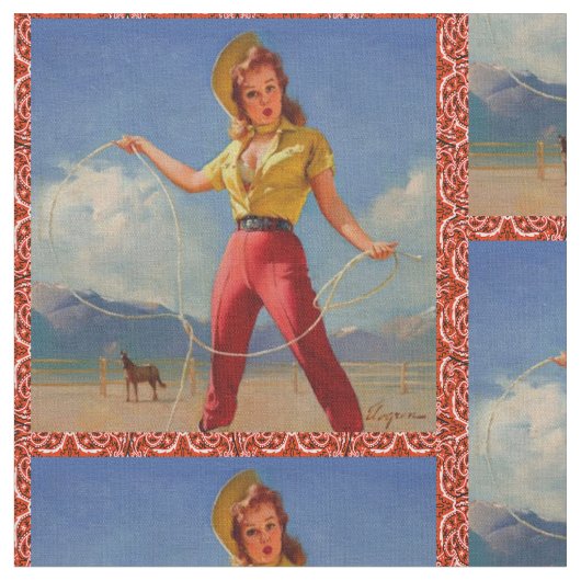 Vintages Cowgirl mit Seil-Gewebe Stoff (Nahaufnahme)