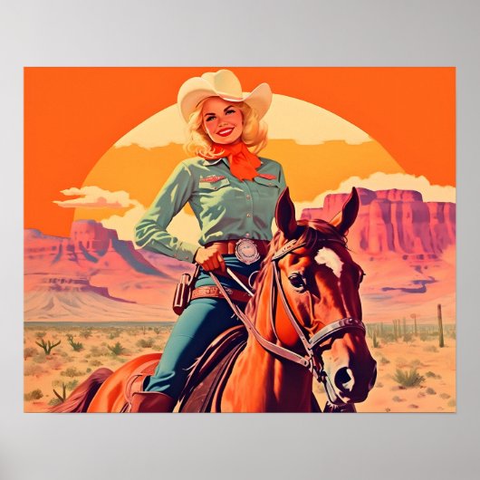 Vintages Cowgirl Reitpferd Poster (Vorne)