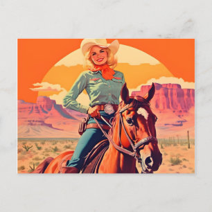 Vintages Cowgirl Reitpferd Postkarte