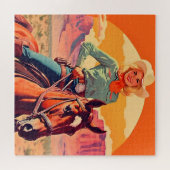 Vintages Cowgirl Reitpferd Puzzle (Horizontal)