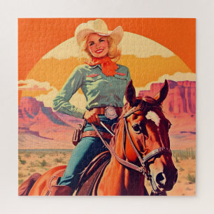Vintages Cowgirl Reitpferd Puzzle