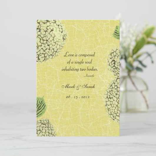 Vintages Crackle Hydrangea Hochzeit Einladung (Stehend Vorderseite)