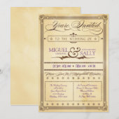 Vintages Cream & Brown Poster Einladung zur Hochze (Vorne/Hinten)