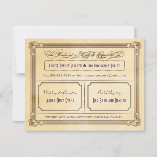 Vintages Cream & Brown Poster Hochzeit RSVP Karte (Vorderseite)