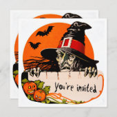 Vintages Creepy-Hexe-Halloween-Party Einladung (Vorne/Hinten)