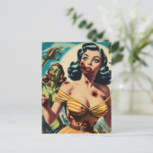 Vintages Creepy Zombie-Button Postkarte (Stehend Vorderseite)