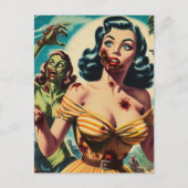 Vintages Creepy Zombie-Button Postkarte (Vorderseite)