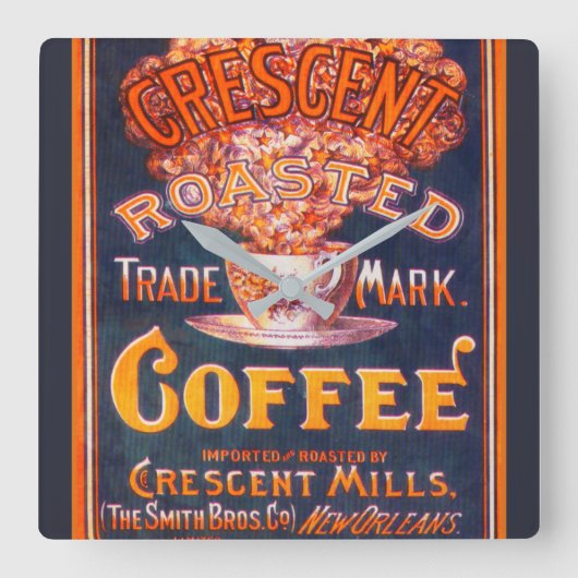 Vintages Crescent Röstkaffee-Werbeplakat Quadratische Wanduhr (Vorderseite)
