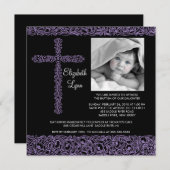 Vintages Cross-Foto-Taufbecken Einladung (Vorne/Hinten)