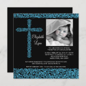 Vintages Cross-Foto-Taufbecken Einladung (Vorne/Hinten)