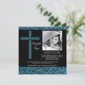 Vintages Cross-Foto-Taufbecken Einladung (Stehend Vorderseite)