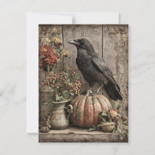 Vintages Crow and Pumpkin Still Life Postkarte