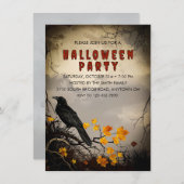 Vintages Crow & Autumn Leaves Halloween-Party Einladung (Vorne/Hinten)