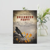 Vintages Crow & Autumn Leaves Halloween-Party Einladung (Stehend Vorderseite)