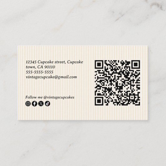 Vintages Cupcake Bäckerei Elegante Visitenkarte (Rückseite)