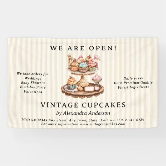 Vintages Cupcake Retro-Bäckerei Banner (Horizontal)