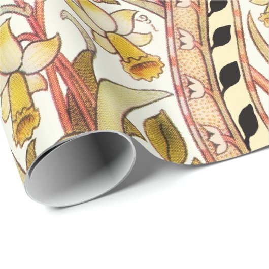 Vintages daffodisches Blumenmuster Geschenkpapier (Rolleneckpunkt)